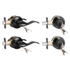 2 Pack Front Door Entry Lever Lockset with Single Cylinder Deadbolt, Keyed Al...