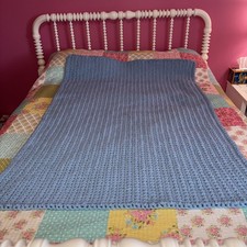 New Light Blue Crocheted By Hand Afghan Throw/baby Blanket/Lap 38  x54  Acrylic