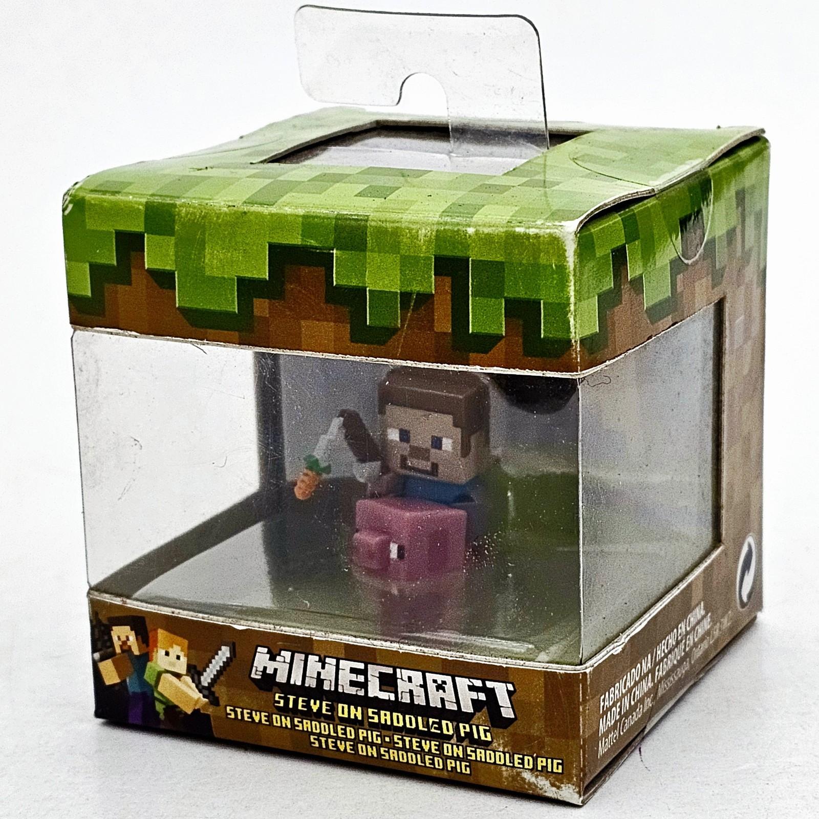 ©2017 Mattel Mojang MINECRAFT Mini Collectible Figure STEVE ON SADDLED PIG Ne...