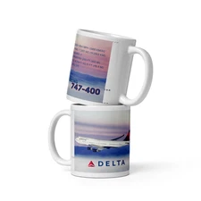 Delta Air Lines Boening 747-400 Ceramic Mug 11 oz Pilot Trading Card Theme Gift