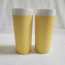 Vintage West Bend Yellow Insulated Tumbler Cup Plastic Drinking Glass Pair 12oz
