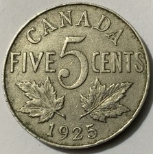 1925 Canada 5 Cents LITTLE DIAMONDS VISIBLE HIGHER GRADE