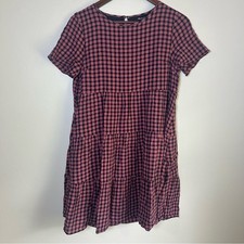 Madewell Gingham Tiered Dress Pink Black Short Sleeve Casual Size Small