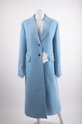 Zara ZW Womans Manteco Wool Overcoat Coat Size XL Sky Blue 2292/713 NWT