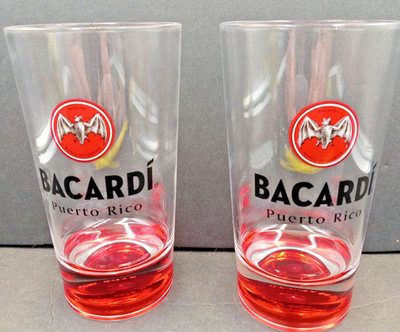 Two Bacardi Puerto Rico Logo Hard Plastic Red Bottom Bar Promo Cups Hold 12 Oz.