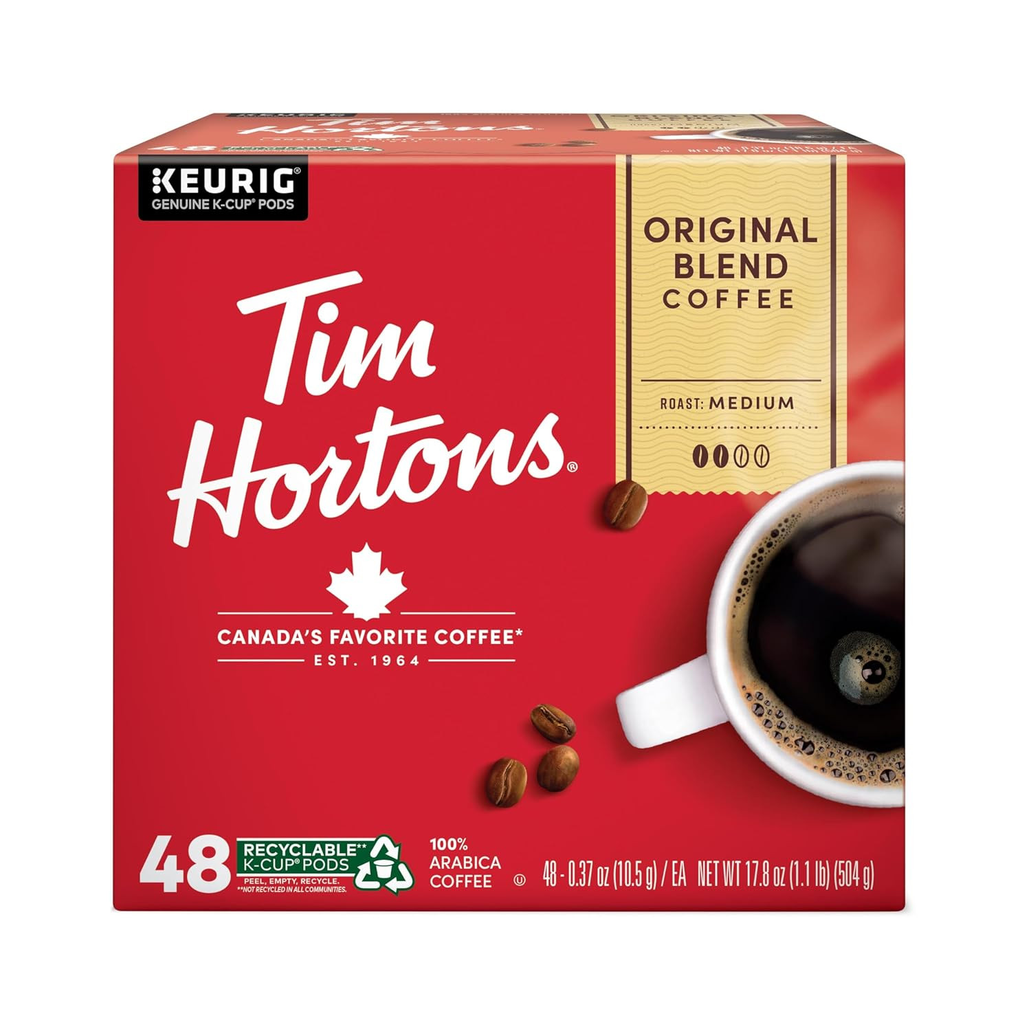 Tim Hortons Original Blend, Genuine Medium Roast Coffee, Sin