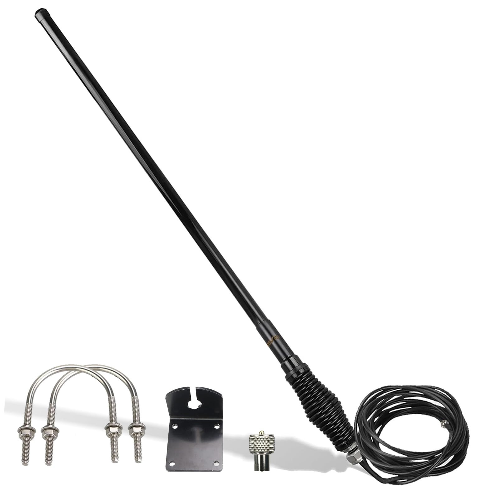 Heavy Duty GMRS Mobile Antenna, 6.5dB Fiberglass, 16ft Coax Cable, Spring Base