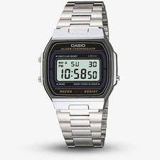 Casio Vintage Silver & Black Digital Display Watch A164WA-1VES