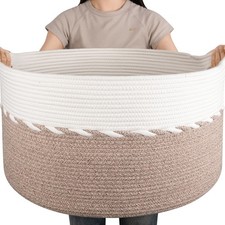 87L Extra Large Blanket Basket, 23" x 13", Jumbo Laundry Hamper, Cotton Rope ...