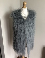 Real shaggy Mongolian fur lambswool sheepskin gilet waistcoat Vest Size UK 10