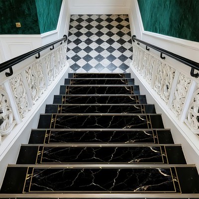 Black Golden Marble Patterned Stair Mat, Soft And Durable, Machine Washable An