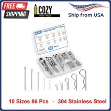 86 PCS Cotter Pin Assortment Kit 10 Sizes 304 Stainless Steel Split Pin Clips