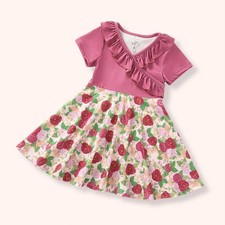 Pete  Lucy Girls Floral Ruffle Short Sleeve Fit  Flare Pink Knee Length