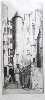THE ADVOCATES CLOSE EDINBURGH R. W. STEWART ETCHING PENCIL SIGNED ED 50 PRINT