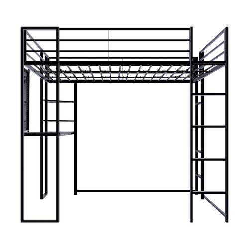 Full Size Loft Bed With Desk And Shelves Metal Loft Bed With 2 Built In Ladders Ebay