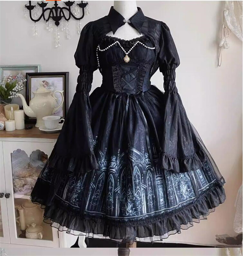 Japanese women Lolita Gothic High waist jsk ruffle Princess