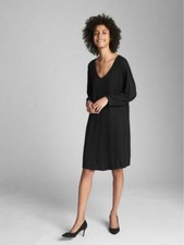 NWT Gap 3/4 Sleeve V-Neck Dress, Black SIZE M #223805 W0323H