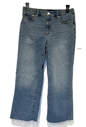 J. Crew Womens Denim Blue Jeans Size 30 Slim Wide Leg Jeans High Rise Fray Hem - Picture 2 of 10