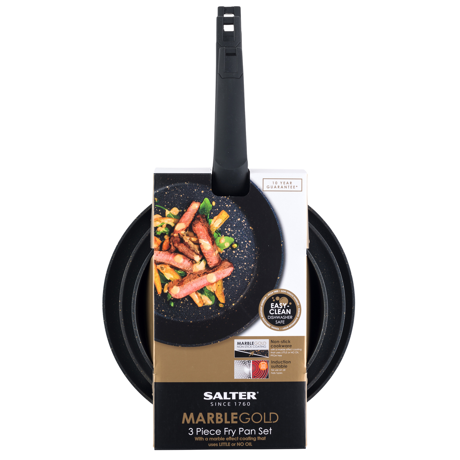 Salter Frying Pan Set 3PC NonStick 20/24/28cm Induction Safe Marble Black/Gold 5054061355239 eBay