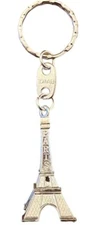 French Eiffel Tower Keychain Ring Paris, France Gold Silver Bronze Souvenir 2"