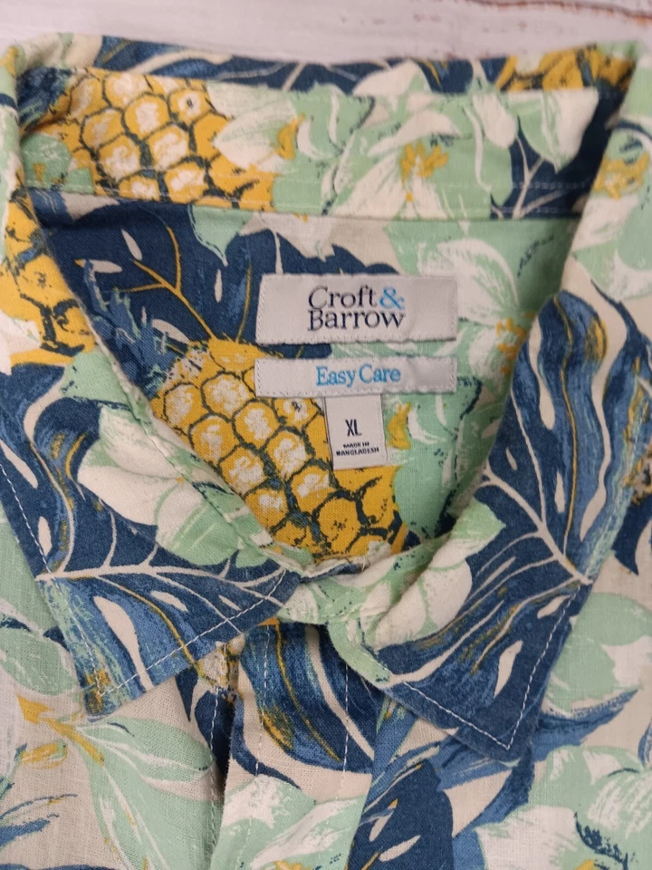 Camisa Croft & Barrow Para Hombre X-Grande Floral Piña Fácil Cuidado Mezcla de Lino Foto 3 de 4