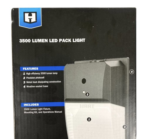 HART 3500 Lumens Hardwire Pack Light with Clear Lens Cover, Dusk to Dawn, Black - Picture 5 of 7
