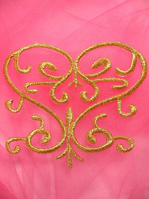 GB141 Embroidered Applique Gold Metallic Iron On Patch 4''