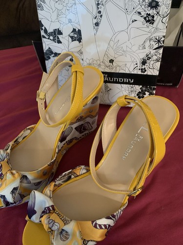 Spring Summer Platform Wedge Strappy Sandal 8.5 Seashell Yellow Bright NIB - Picture 9 of 11