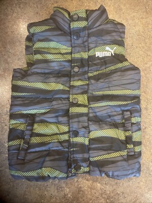 Puma Vest Boy's Size 3T Puffer Green Black Grey Buttons Pockets