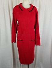 Vintage Just Mort Ribbed Cable Knit Collared Sweater Dress Womens sz M 80s Black