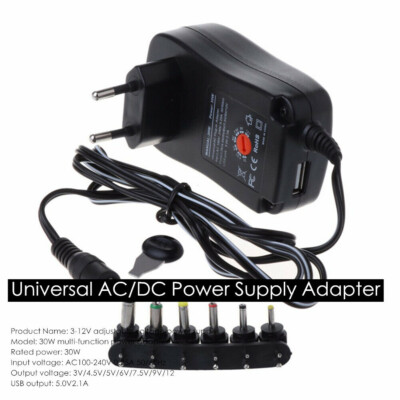 US/EU/UK Netzteil 1A AC 3V 4,5V 5V 6V 7,5V 9V 12V 1000mA +5V USB + 6 Stecker DA