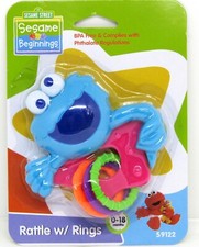 Sesame Street Beginnings Cookie Baby Rattle W/ Rings. New.