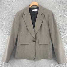 Tahari Blazer Womens 10 Petite Gray Patterned Peak Lapel Pockets Office Career