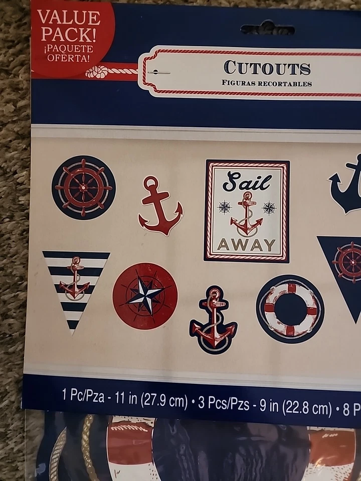 Recortes náuticos Amscan paquete económico de 12 piezas fiesta celebración varios estampados y tamaños Foto 2 de 4