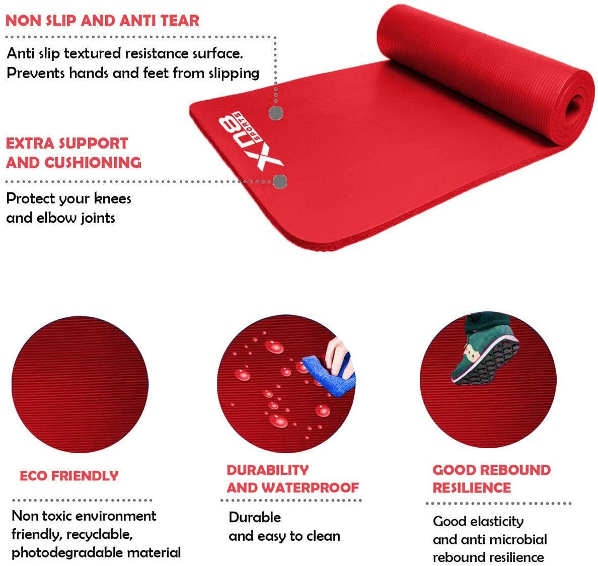 XN8 Yoga Mat 15mm Thick Gym Exercise Fitness Pilates Aerobic Workout