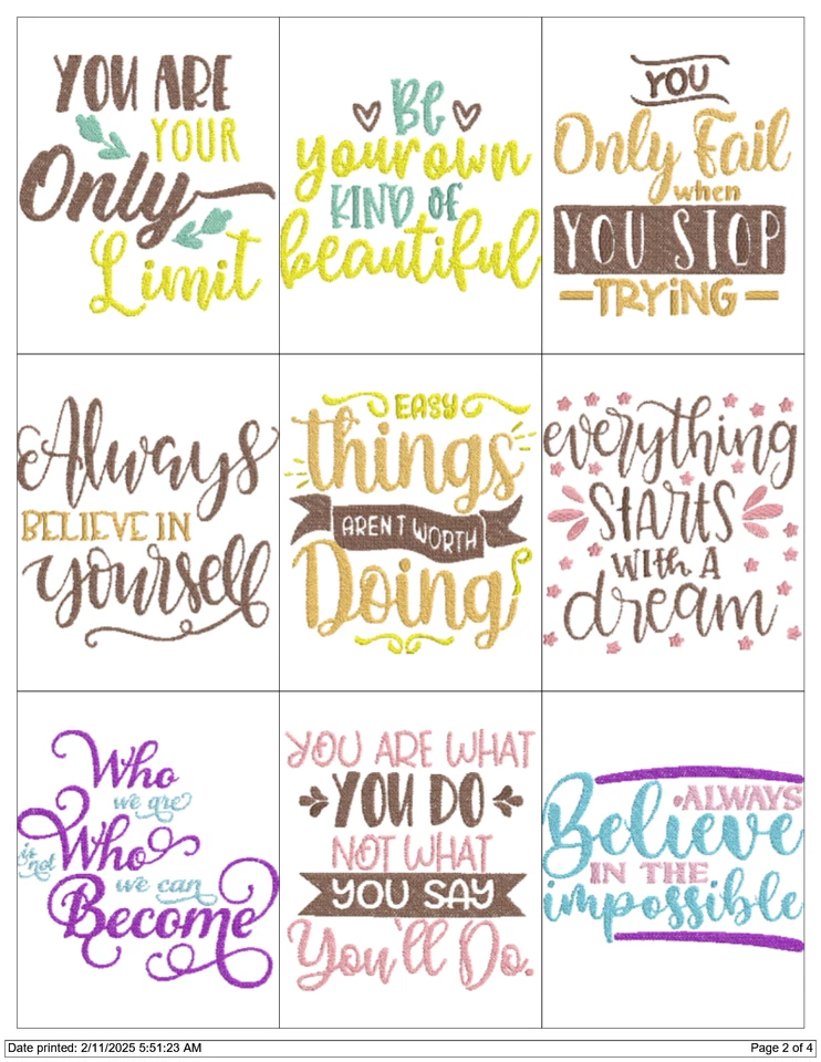 CITAS INSPIRADORAS MOTIVACIONALES MÁQUINA DE BORDAR DISEÑOS PES HUS JEF USB Foto 2 de 4