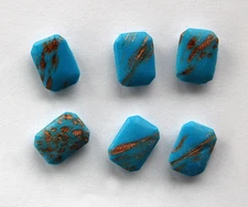 VINTAGE 6 OPAQUE TURQUOISE GLITTER GLASS OCTAGON BEADS 13 x 18mm WEST GERMANY