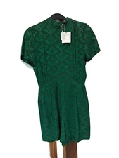 SANDRO Manon Floral-jacquard Playsuit In Green UK 8 NWT