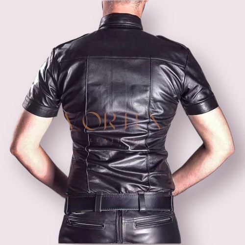 Gay Men's Black Classic Shirt Genuine Lambskin Leather Shirt Real Leather Shirt - Picture 4 of 5