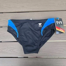 TYR Durafast Men’s Alliance Black/blue Racer Swim Briefs Size 30 New