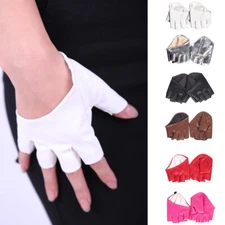 Womens Half Finger PU Leather Gloves Pair Of Gloves Fingerless Driving Gloves ☾