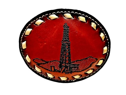 OIL WELL Pump DERRICK Drill Bit HOUSTON Belt BUCKLE with BUCKSTITCHING Leather - Picture 3 of 26