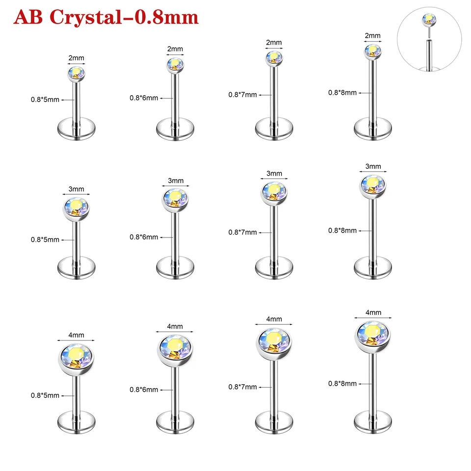 12件装/批量推入式Labret耳钉不锈钢软骨耳环鼻穿孔 — 第 4/4 张图片