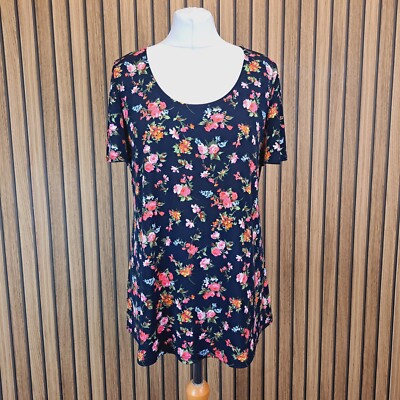 Kim & Co Top Bluse Schwarz Rosa Blumen Damen Große Kurzarm
