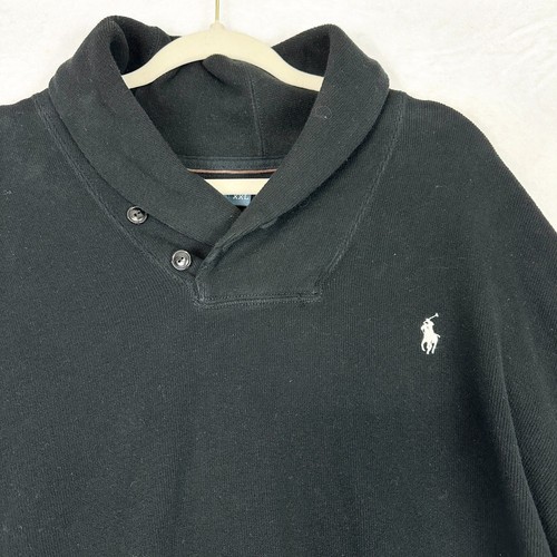 Polo Ralph Lauren Shawl Collar Pullover Sweater Size XXL Cotton Preppy Black - Picture 3 of 4