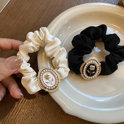 French Vintage Luxury Rose Metal Large Elastic Hair Bands Scrunchies