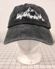 Mountains Trees Hiking Camping Cap Hat Grey Mens Womens Adjustable Embroidered