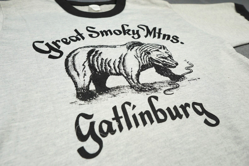 Vintage Ringer T Shirt 80s Large Medium Smoky Mountains Gatlinburg Bear Snake - Picture 2 of 15
