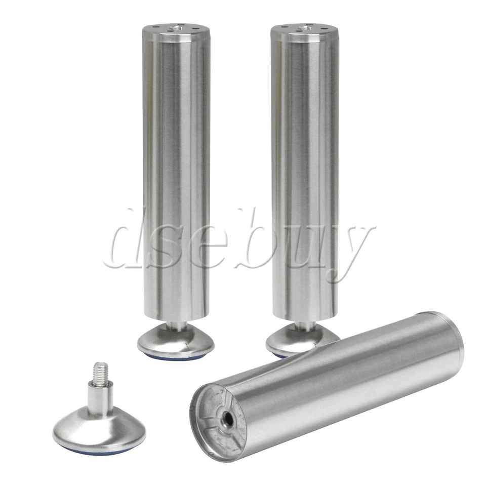 Juego de 4 patas de gabinete de muebles de 24,8 cm no ajustables mesa de cama sofá pies plateados Foto 2 de 4