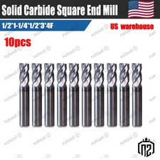10Pcs 1/2" x 1-1/4" x 3" 4 Flute Solid Carbide End Mills AlTiN Coated CNC Bit